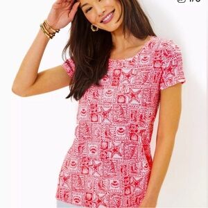 Lilly Pulitzer Etta ScoopNeck Mizner Red “Seaside Harbor” Top